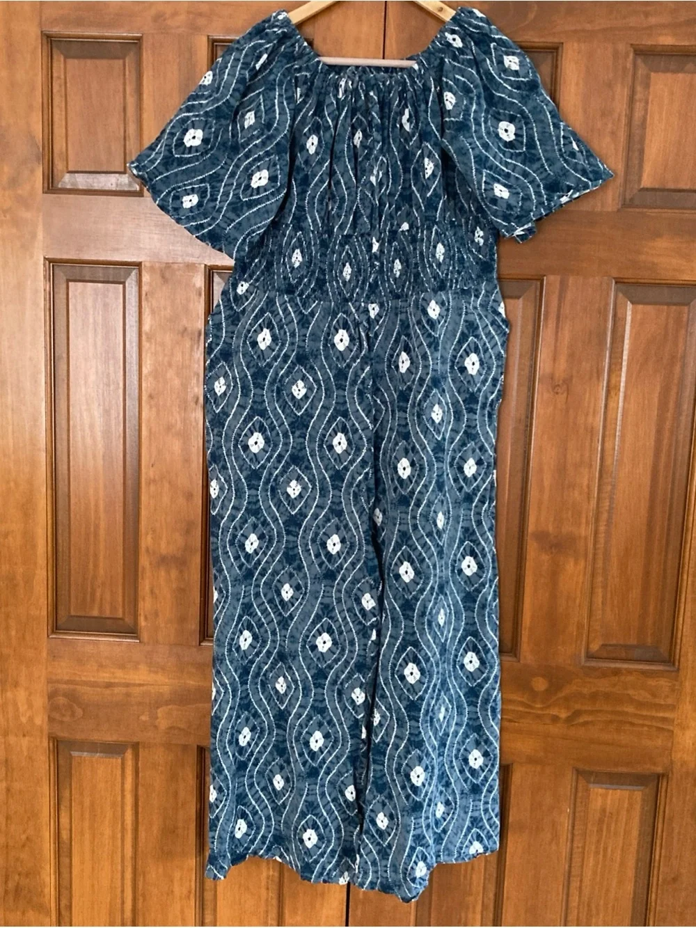 EARTHBOUND Blue tie-dye Off-Shoulder Jumpsuit smocked waist Women’s XL